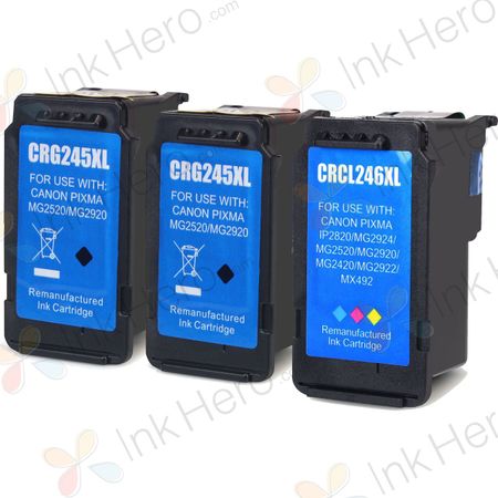 3 Pack Canon PG-245XL & 246XL 3-Pack High Yield Remanufactured Ink Cartridges