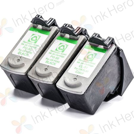 3 Pack Canon PG-50 & CL-51 Remanufactured Ink Cartridges