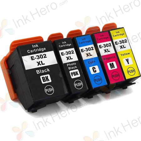 5 Pack Epson 302XL High-Yield Remanufactured Ink Cartridges