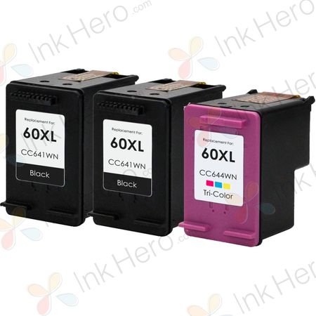 3 Pack HP 60XL High-Yield Remanufactured Ink Cartridges