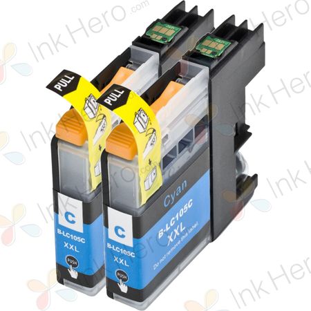 2 Pack Brother LC105C Cyan Compatible Super High-Yield Ink Cartridges