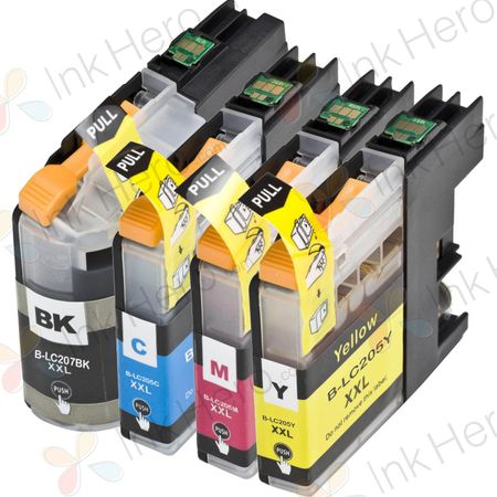 4 Pack Brother LC207 & LC205 Compatible Super High-Yield Ink Cartridges