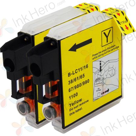 2 Pack Brother LC65Y Yellow Compatible High-Yield Ink Cartridges