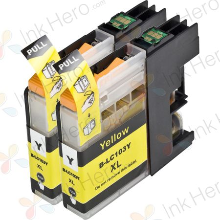 2 Pack Brother LC103 / LC101 Yellow Compatible High-Yield Ink Cartridges