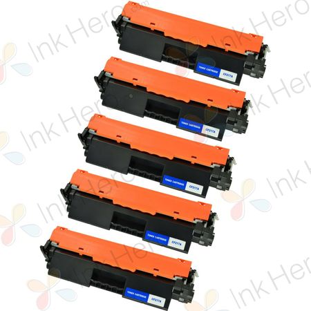 5 Pack HP 17A Black Compatible Toner Cartridges (CF217A)