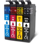 4 Pack Epson 222XL & 222 High-Yield Remanufactured Ink Cartridges (T222XL-BCS)