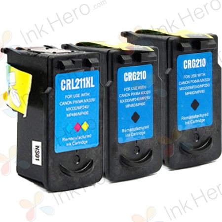 Pack de 3 Canon PG-210XL & CL-211XL cartouches d'encre remanufacturées haute capacité