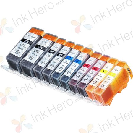 Pack de 10 Canon PGI-220 & CLI-221 cartouches d'encre compatibles