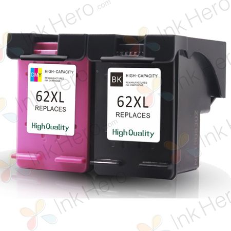 Pack de 2 HP 62XL cartouches d'encre remanufacturées haute capacité