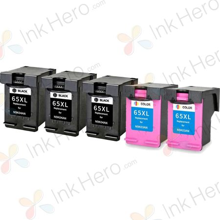 Pack de 5 HP 65XL cartouches d'encre remanufacturées haute capacité