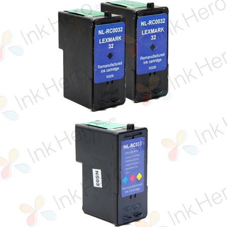 Pack de 3 Lexmark 32 & 33 cartouches d'encre remanufacturées