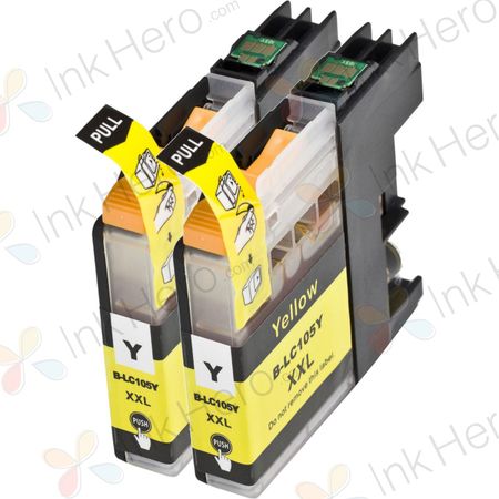 Pack de 2 Brother LC105Y cartouches d'encre compatibles super haute capacité jaune