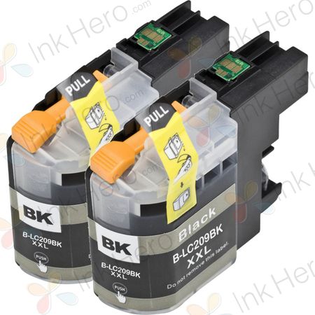 Pack de 2 Brother LC209BK cartouches d'encre super haut capacité compatibles noir