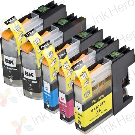 Pack de 5 Brother LC103 cartouches d'encre haute capacité compatibles (remplace LC101)