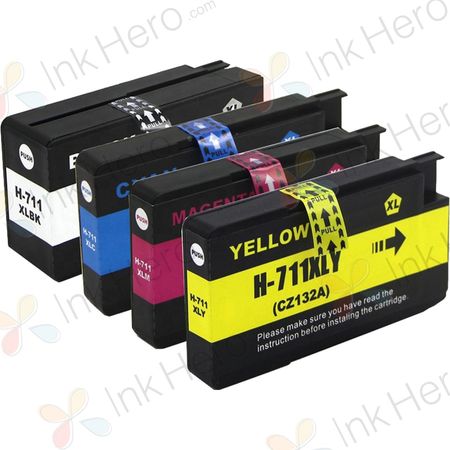 Pack de 4 HP 711XL & 711 cartouches d'encre remanufacturées