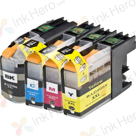 Pack de 4 Brother LC209 & LC205 cartouches d'encre super haute capacité compatibles