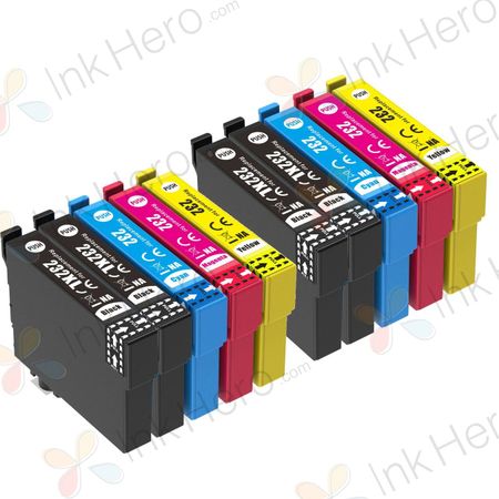 Pack de 10 Cartouches d'encre remanufacturées haute capacité Epson 232XL & 232 (T232XL-BCS)