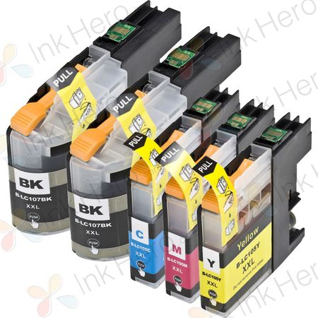 Pack de 5 Brother LC107 & LC105 cartouches d'encre super haute capacité compatibles