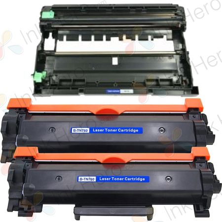 Pack de 2 Brother TN760 cartouche de toner et tambour haute capacité compatible noir (remplace TN730)