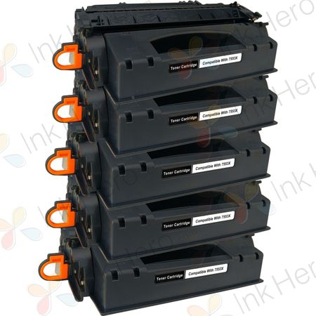 Pack de 5 HP 53X cartouche de toner noir remanufacturée haute capacité (Q7553X)