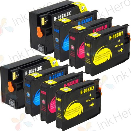 Pack de 8 HP 932XL & 933XL cartouches d'encre remanufacturées haute capacité