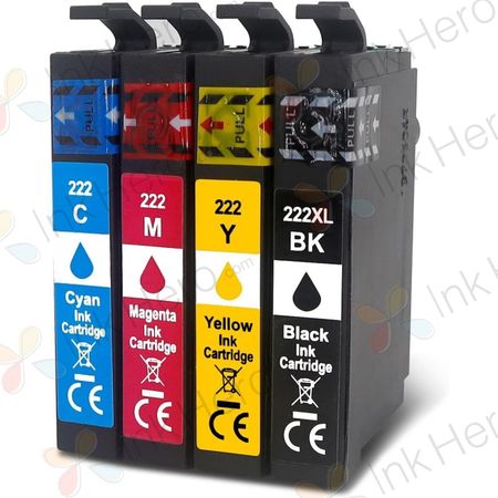 Pack de 4 Cartouches d'encre remanufacturées haute capacité Epson 222XL & 222 (T222XL-BCS)