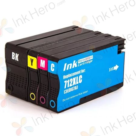 Pack de 4 Cartouches d'encre remanufacturées haute capacité HP 712