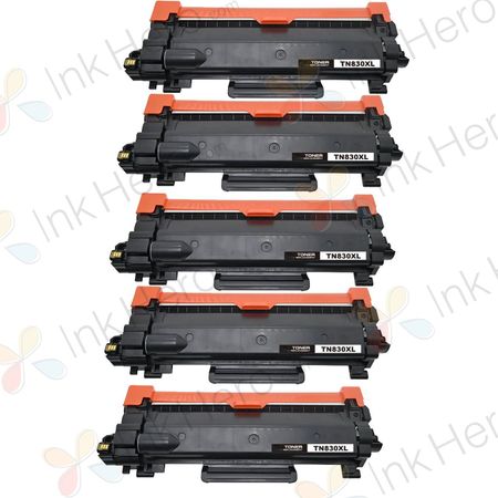 Pack de 5 Brother TN830XL cartouche de toner haute capacité noir compatible