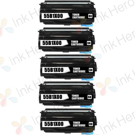 Pack de 5 Cartouches de toner compatibles extra haute capacité Noir Lexmark 55B1X00