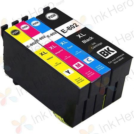 Pack de 4 Epson 802XL cartouches d'encre remanufacturées haute capacité