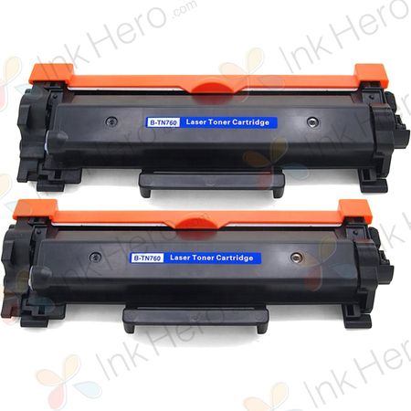 Pack de 2 Brother TN760 toner haute capacité compatible noir (remplace TN730)